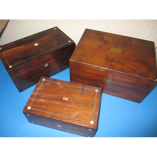 166 - Three antique wood boxes, one with loose lid, all with age-related marks, approx. width of largest 3... 