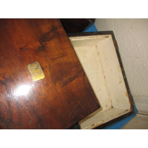 166 - Three antique wood boxes, one with loose lid, all with age-related marks, approx. width of largest 3... 