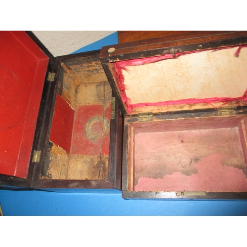 166 - Three antique wood boxes, one with loose lid, all with age-related marks, approx. width of largest 3... 