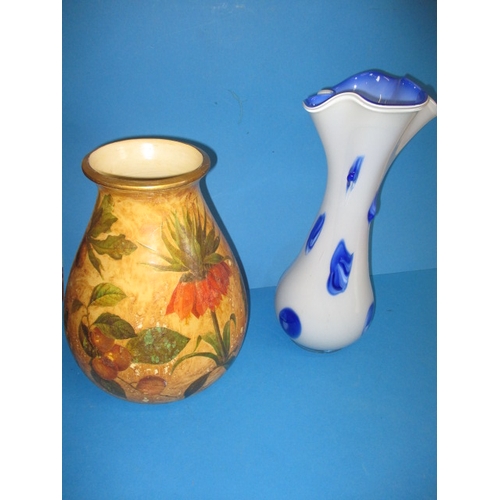 174 - A large glass vase and a ceramic example, both in used condition with minor enamel loss to ceramic e... 