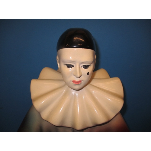 340 - A vintage cast plaster Clown lamp, being a seated Pierrot with colourful decoration, approx. height ... 