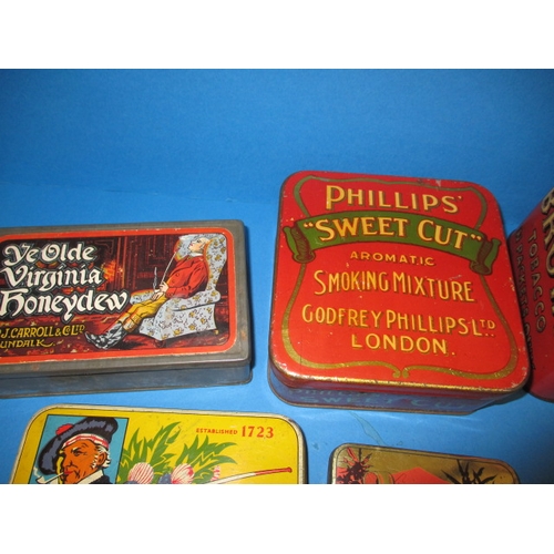 339 - A parcel of antique and later tobacco tins, to include a large Adkins nut brown and an Ogdens coolie... 