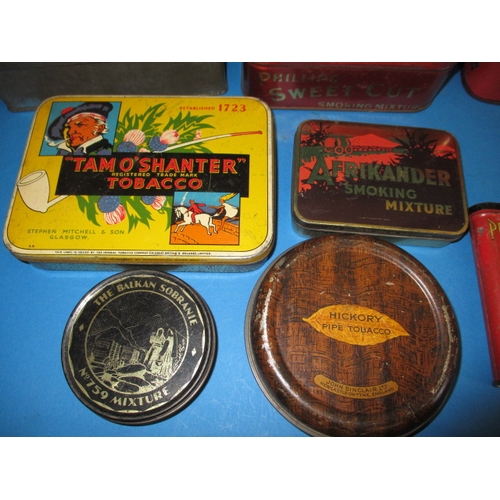 339 - A parcel of antique and later tobacco tins, to include a large Adkins nut brown and an Ogdens coolie... 