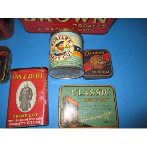 339 - A parcel of antique and later tobacco tins, to include a large Adkins nut brown and an Ogdens coolie... 