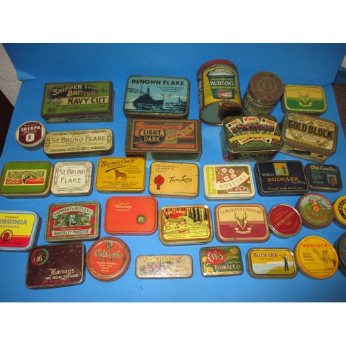 344 - A parcel of vintage tins, mostly tobacco but includes a very good Hudsons Soap string tin, all in us... 