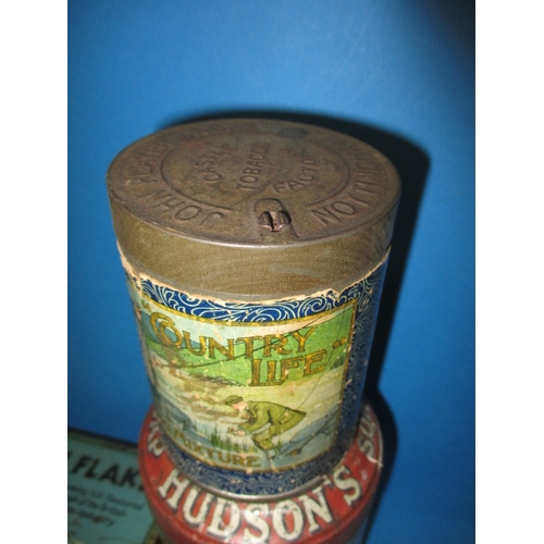 344 - A parcel of vintage tins, mostly tobacco but includes a very good Hudsons Soap string tin, all in us... 