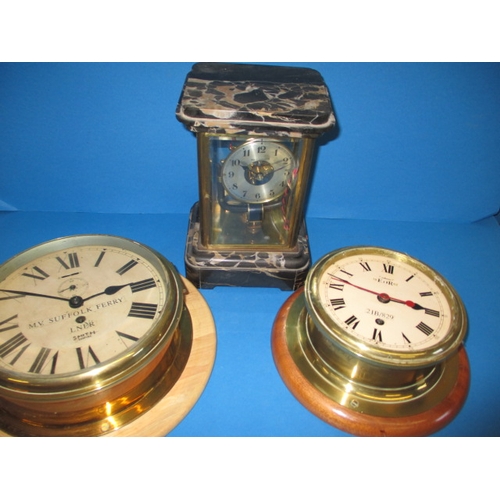 Three vintage clocks, one a magnetic pulse example, all with use-related marks and none tested as to function