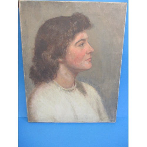 290 - An early 20th century oil on canvas portrait, approx. image size 51x40cm, unframed and in need of a ... 