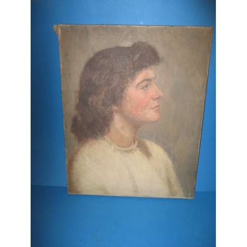 290 - An early 20th century oil on canvas portrait, approx. image size 51x40cm, unframed and in need of a ... 