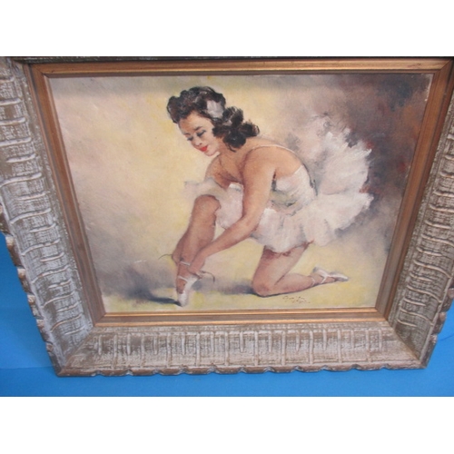 291 - A vintage oil on canvas portrait of a ballet dancer, signed lower right, approx. image size 45x37cm,... 