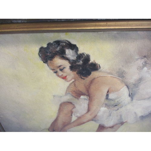 291 - A vintage oil on canvas portrait of a ballet dancer, signed lower right, approx. image size 45x37cm,... 