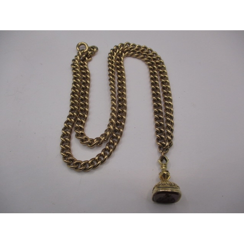 76 - An antique 9ct yellow gold necklace chain with yellow metal fob seal, approx. linear length 60cm, ap... 