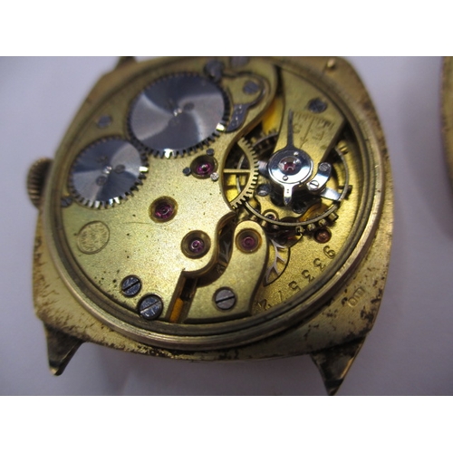 134 - A 1930s 18ct gold cased wrist watch, in well used condition, still runs when wound, no strap and gen... 