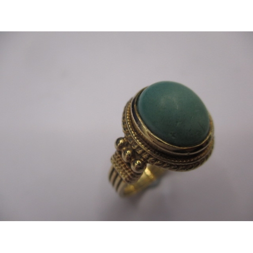 2 - A 9ct yellow gold dress ring with matt green turquoise cabochon stone, approx. ring size ‘O’, approx... 