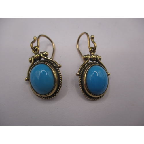 84 - A pair of vintage neoclassical style 9ct gold and turquoise earrings, in good pre-owned condition