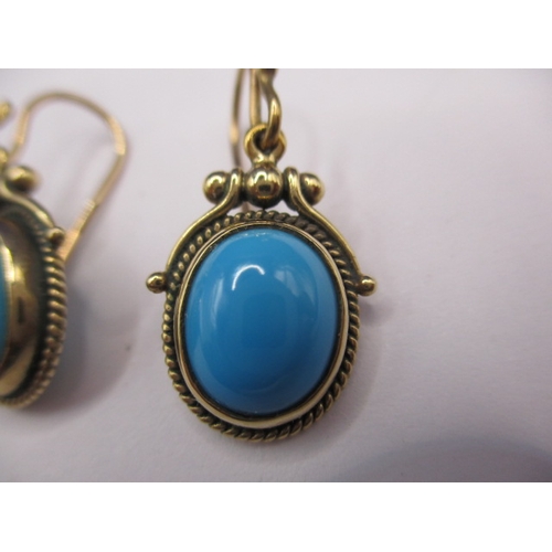 84 - A pair of vintage neoclassical style 9ct gold and turquoise earrings, in good pre-owned condition