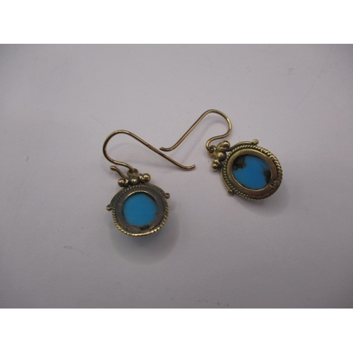 84 - A pair of vintage neoclassical style 9ct gold and turquoise earrings, in good pre-owned condition