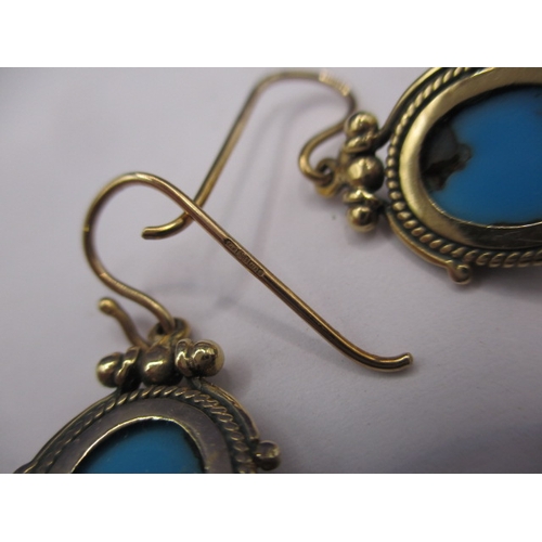 84 - A pair of vintage neoclassical style 9ct gold and turquoise earrings, in good pre-owned condition