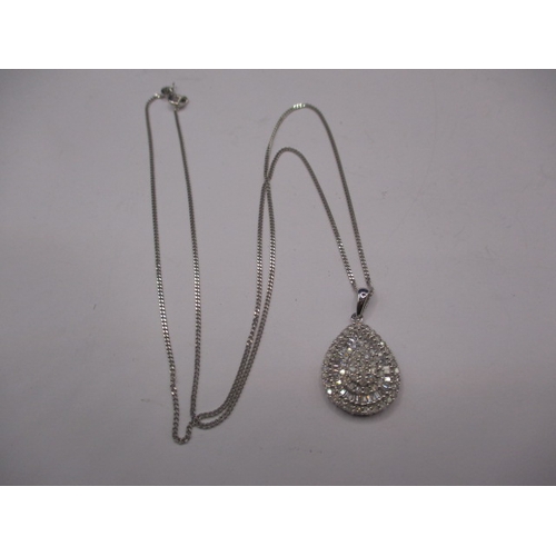 86 - A 9ct white gold necklace and pendant, the pendant set with over 100 small diamonds, approx. parcel ... 