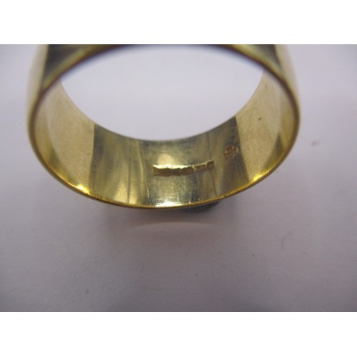 51 - An 18ct yellow gold wedding band, approx. ring size ‘L’, approx. width 8mm, approx. weight 5.3g, in ... 