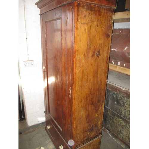 315 - An antique single door pine wardrobe with drawer base, approx. size196cm w 94cm d 45cm h, in used co... 