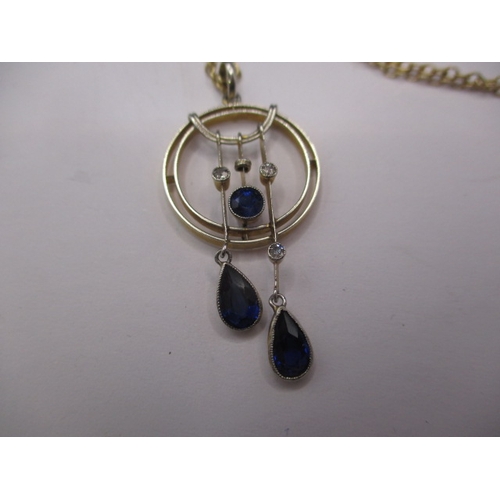 96 - An unmarked gold and possibly platinum art deco diamond and sapphire necklace pendant, in good pre-o... 