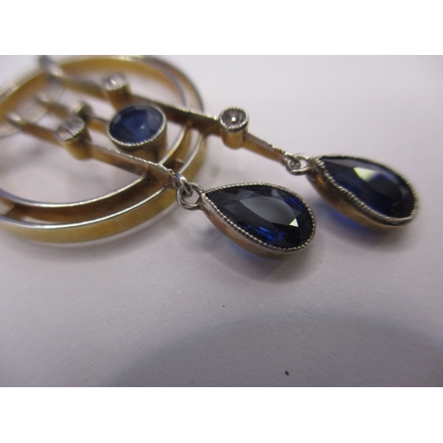 96 - An unmarked gold and possibly platinum art deco diamond and sapphire necklace pendant, in good pre-o... 