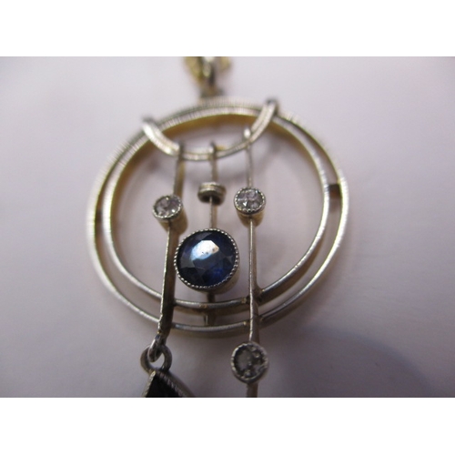 96 - An unmarked gold and possibly platinum art deco diamond and sapphire necklace pendant, in good pre-o... 