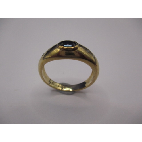 24 - A vintage 9ct yellow gold ring with central dark blue sapphire flanked 2 small diamonds each side, a... 