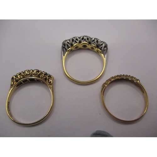 62 - 3 Vintage gold dress rings, two marked 9ct the other 18ct & plat, various sizes and stones, approx. ... 