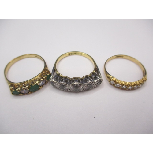 62 - 3 Vintage gold dress rings, two marked 9ct the other 18ct & plat, various sizes and stones, approx. ... 