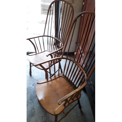 304 - Two 19th century country house stick back chairs, with carved one-piece seat pad, useable but would ... 