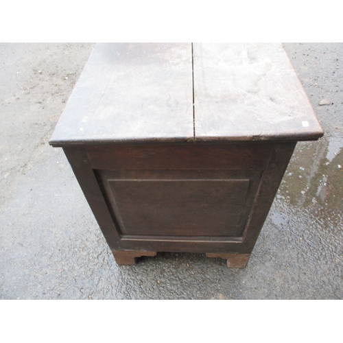 307 - An 18th century oak coffer with removable zinc rodent proof liner, having replacement bracket feet a... 