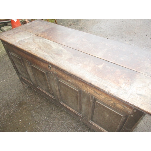 307 - An 18th century oak coffer with removable zinc rodent proof liner, having replacement bracket feet a... 