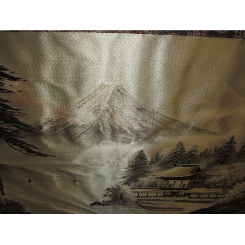 299 - A large Japanese silk landscape scene, in glazed frame approx. frame size 114x81cm