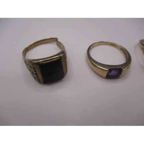 67 - Five 9ct yellow gold dress rings, approx. gross parcel weight 14.7g, some with damage so sold as scr... 