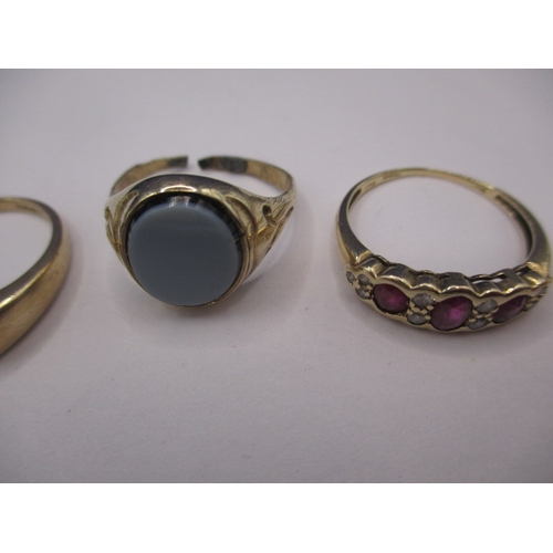 67 - Five 9ct yellow gold dress rings, approx. gross parcel weight 14.7g, some with damage so sold as scr... 