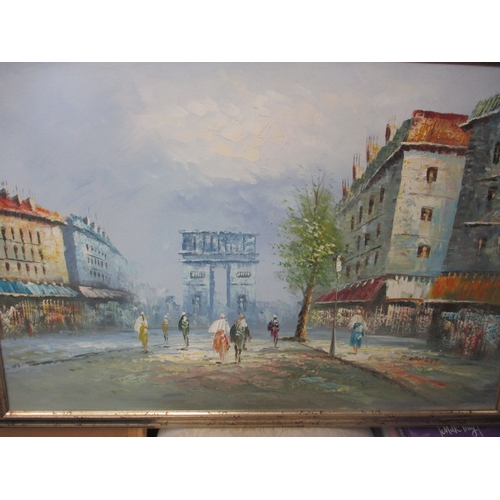 297 - An oil on board, Parisian street scene signed lower right Burnett, approx. image size 90x60cm, in go... 