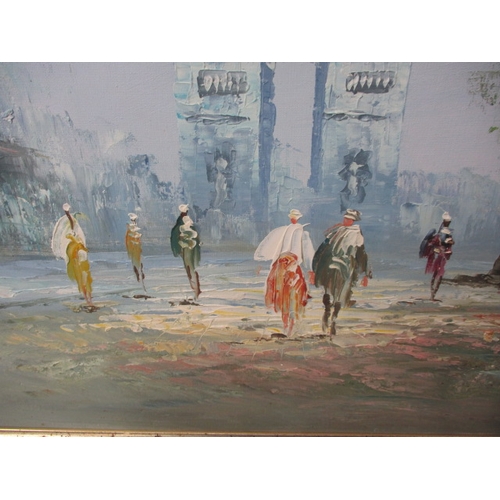 297 - An oil on board, Parisian street scene signed lower right Burnett, approx. image size 90x60cm, in go... 