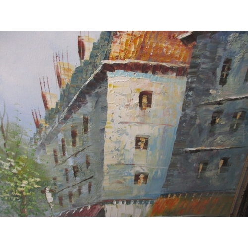 297 - An oil on board, Parisian street scene signed lower right Burnett, approx. image size 90x60cm, in go... 