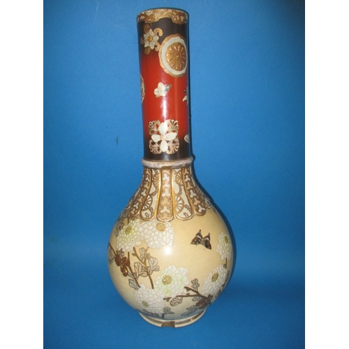 358 - A 19th century Japanese tube-lined decorated vase, approx. height 42cm, having two small chips to fo... 