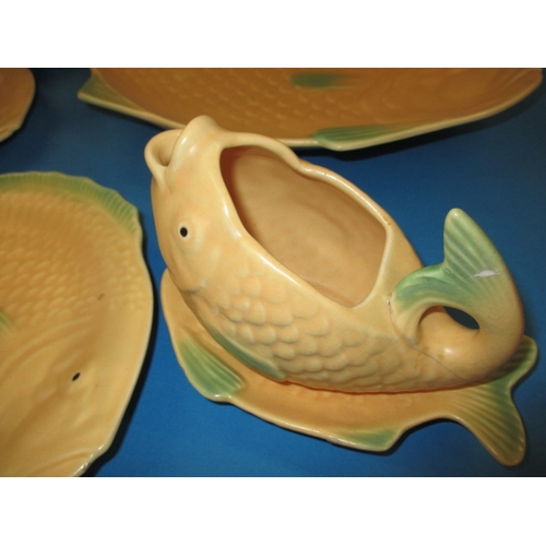 356 - A 1930s Shorter pottery fish set, consisting of serving plate, side plates and sauce boat and tureen... 