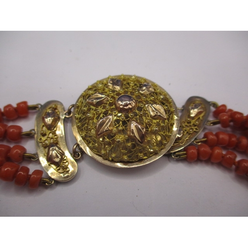 127 - A rose coral necklace and bracelet with 18ct yellow gold mounts, approx. lengths 34 & 16cm, both in ... 