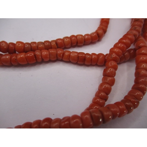 127 - A rose coral necklace and bracelet with 18ct yellow gold mounts, approx. lengths 34 & 16cm, both in ... 