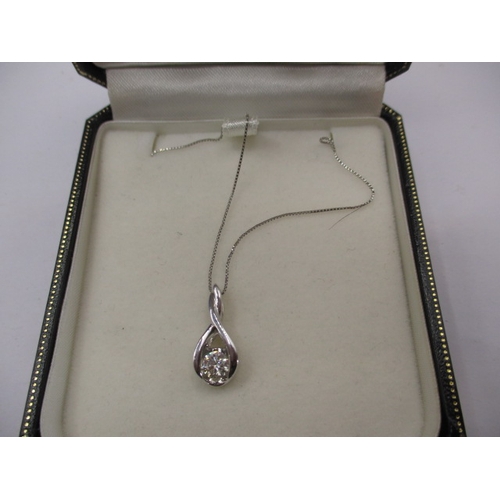 115 - A 14ct white gold necklace and diamond pendant, the stone being approx. .60ct and H/Si2. in good pre... 