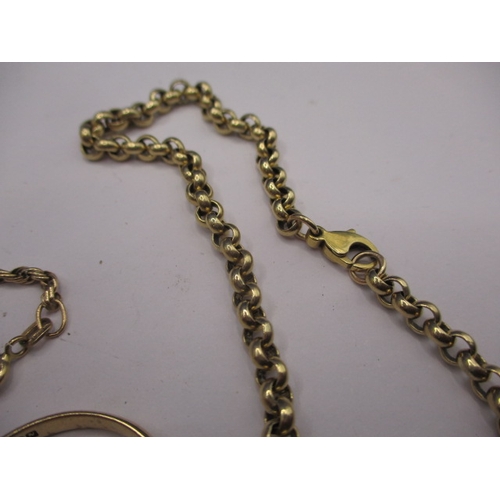 116 - A parcel of 9ct gold items, to include a 9ct belcher chain with yellow metal fob, 3 rings and a brac... 