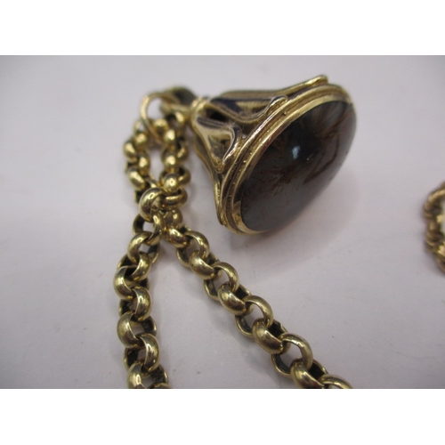 116 - A parcel of 9ct gold items, to include a 9ct belcher chain with yellow metal fob, 3 rings and a brac... 