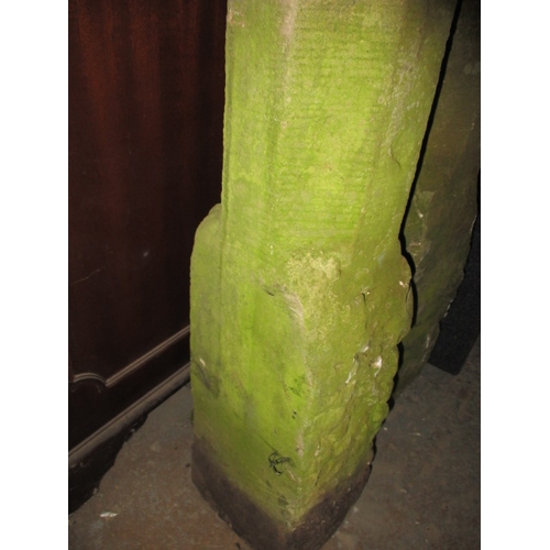 322 - Two hand carved sandstone staddle stone pillars, no top mushrooms, approx. height 61cm base approx. ... 