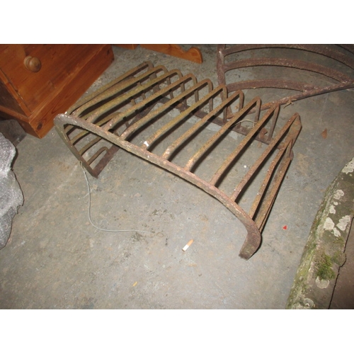 326 - 3 antique Iron hay rack feeder cages, 2 shield type and one cage, rust but no damage to bars, approx... 