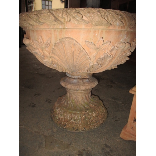 324 - A vintage terracotta garden urn, approx. diameter 55cm, in good used condition, and other garden pot... 